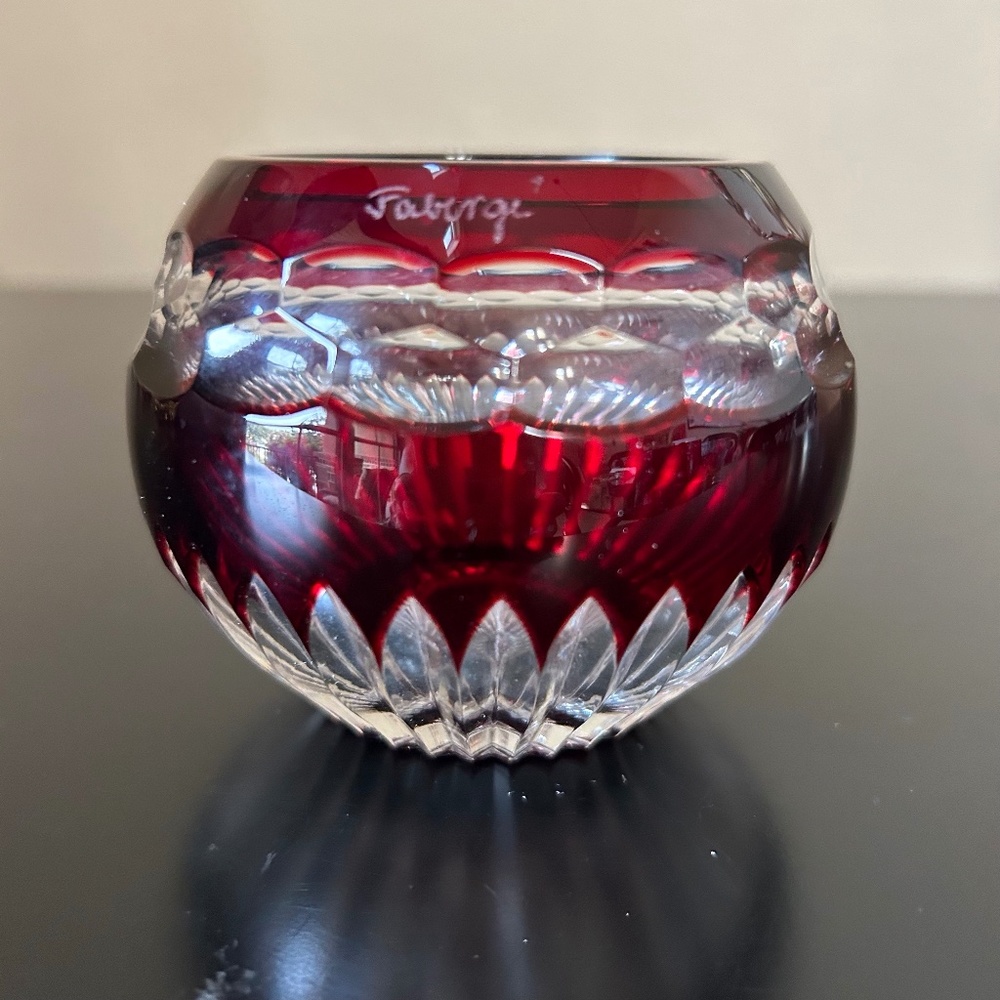 Vintage Faberge Ruby Red Cut Crystal Votive Candle Holder . NWOT
